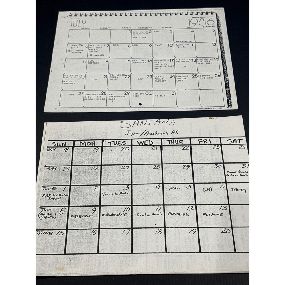 Vintage 1986 Santana Tour Itinerary Japan Australia US Hand Annotated Ephemera